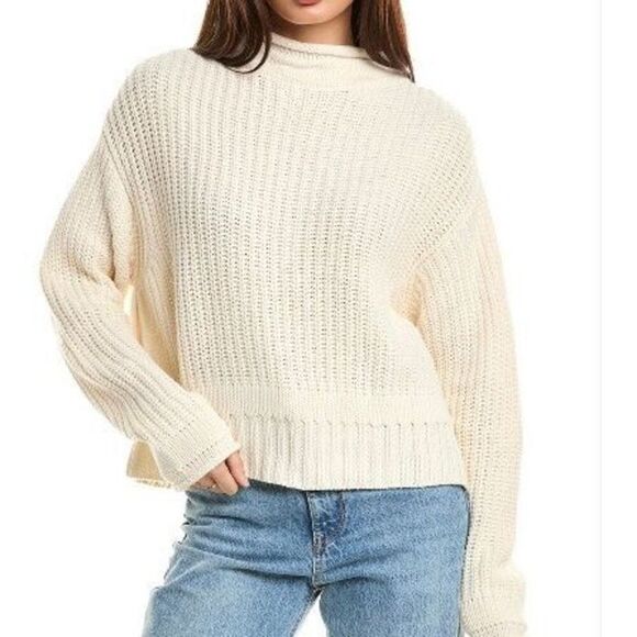 LalaMia Sweaters - LalaMia drop shoulder white knit mock neck sweater M